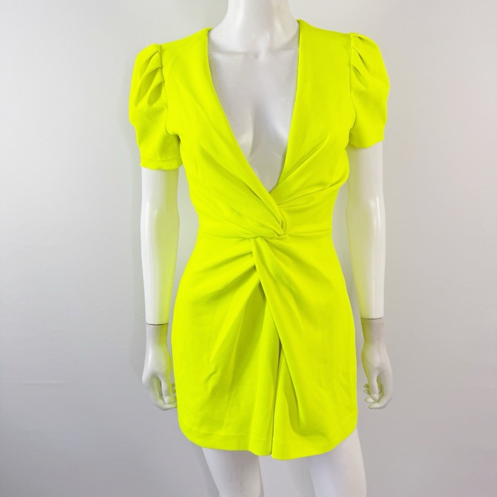 One33 Neon Green Knotted Romper Size 2 V-Neck Short Sleeve Colorful Vibrant Fun